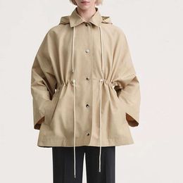 Estilo minimalista nórdico 24 PRIMAVERA/INVIERNO TOTEME nuevo caqui con capucha cintura oculta Parka chaqueta de manga larga gabardina corta