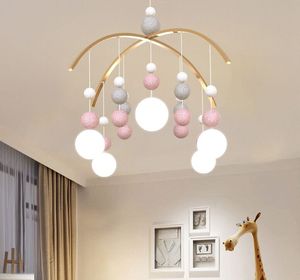 Nordic Moderne Kroonluchter LED Creatieve Simple Kinderkamer Deco Kroonluchter Verlichting Roze / Blauw Glas Bal Slaapkamer Opknoping Lamp