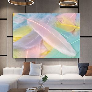 Affiche de plumes colorées nordique moderne, peinture sur toile, Art mural, image abstraite de grande taille, impression HD pour décoration de chambre à coucher et de maison