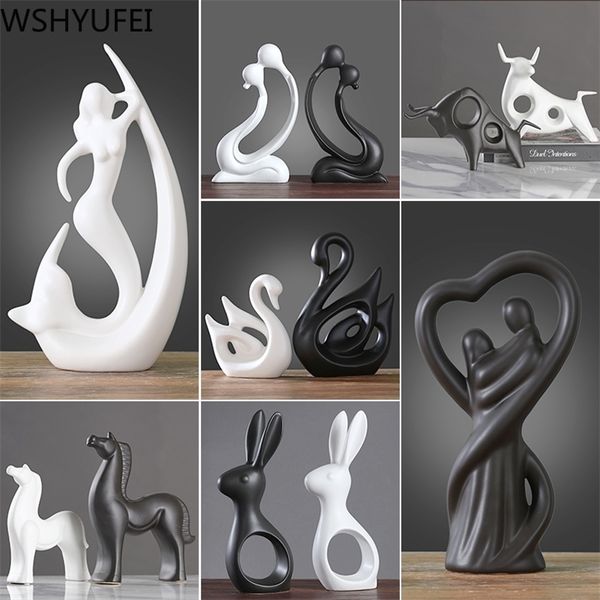 Nordique moderne créatif noir et blanc céramique artisanat ornements étude bureau petite décoration décorations pour la maison WSHYUFEI 220329