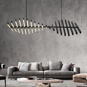 Nordic Moderne Lamp Designer Woonkamer Eetkamer Kroonluchter Visgraat Vorm Kantoor Strip Hangende Light239L