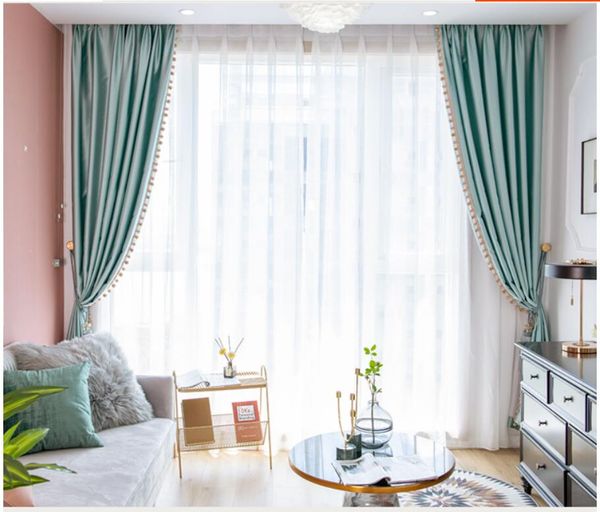 Cortina de lujo ligera y moderna de estilo nórdico, estilo princesa, seda de imitación de alta calidad, verde, dormitorio, sala de estar, sombreado completo de terciopelo