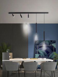 Lampe plafond du restaurant à LED de bande moderne nordique sans lampe principale conception de bar minimaliste de cuisine îlot de cuisine.