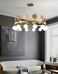 Nordic Nieuwigheid Luxe Gouden LED Kroonluchter Glazen Bal Postmoderne Woonkamer Island Verlichting Restaurant Eettafel Opknoping Lamp