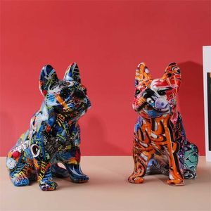 Nordic Painting Art Graffiti Bulldog Dog Creatieve Hars Ambachten Woondecoratie Wijnkast Office Decor Gift 211101