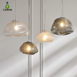 Lampes suspendues nordiques Lustre en verre soufflé en relief Art Restaurant Chambre Salon Bar Lumière Suspension en cristal