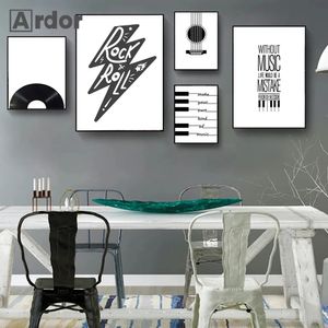 Nordique Piano Clavier Feuille Musique Texte Art Affiche Minimaliste Noir Blanc Toile Peinture Imprimer Mur Photos Salon Garçons Chambre Décor w06