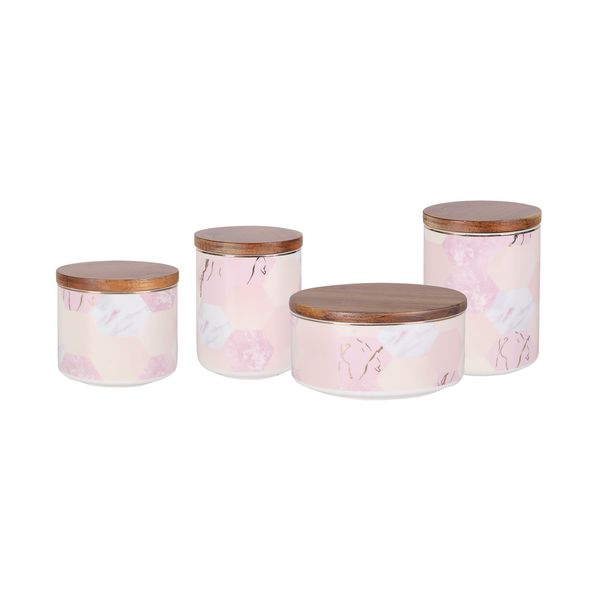 Boîte de cuisine en marbre rose nordique, couvercle en bois, pot de bougie parfumée en céramique, récipient hermétique de stockage des aliments pour thé, café, bonbons, noix