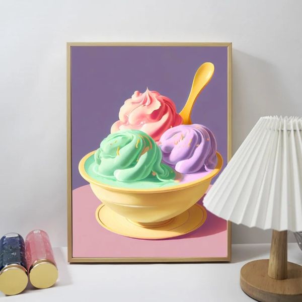 Nordique rose mur art crémeux crème glacée à la crème sucrée sucrée affiches des affiches images toile peinture pour fille de salle de room