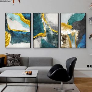 Nordic Poster Abstract Groen Gouden Lijnen Muurdecoraties Art Cuadros Prints voor Woonkamer Moderne Home Decor Canvas Schilderijen