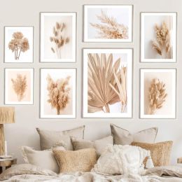 Noordse poster Beige Palm Leaf Reed Gedroogde bloem Haas staart gras muur kunst print canvas schilderij decor foto's voor woonkamer