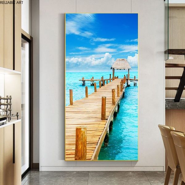 Póster nórdico de puente y mar, pintura en lienzo, Imágenes artísticas de pared para sala de estar, galería, Cuadros impresos en lienzo, decoración del hogar, 306g