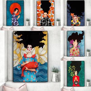 Affiche nordique Vintage abstraite fille cheveux fleur femmes toile peinture mode mur Art photos pour chambre décor à la maison Cuadros