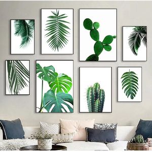 Affiches et imprimés nordiques Art mural photo décoration de la maison Cactus vert frais grandes feuilles tropicales toile peinture plantes Woo