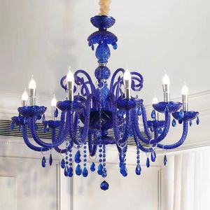 Candelabro de cristal de Color azul moderno, decoración del hogar para comedor, luminaria, tienda de ropa para el hogar, accesorios de iluminación para dormitorio