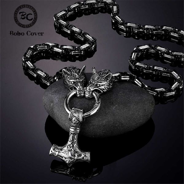 Nordic Punk Celtic Wolf Head Hommes Colliers Mjolnir Viking Vegvisir Amulet Anchor Pendentif Mix Black StainlSteel Chain Jewelry X0707