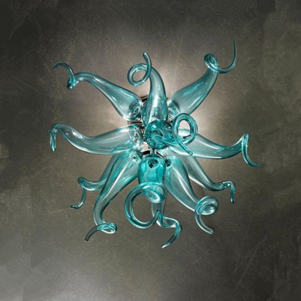 Nordique Qualité Cristal Plafonniers Soufflé À La Main Teal Verre Salon Lustre Personnalité Chambre À Manger Table Top Art Lampes Personnalisé 16 Pouces