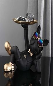 Nordic Resin Bulldog Crafts Bog Butler avec plateau pour clés Holder Storage Jewelries Animal Room Home Decor Statue Sculpture 2201107158568