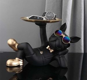 Nordic Resin Bulldog Crafts Bog Butler avec plateau pour clés Holder Storage Jewelries Animal Room Home Decor Statue Sculpture 2201103374874