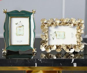 Cadre photo nordique en résine verte de 6 pouces, feuille de ginkgo, ornement créatif rétro européen, artisanat de décoration de table