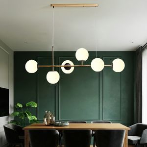 Nordic Restaurant Lamp Lange Strip Hanglampen Moderne Minimalistische Magic Boon Molecuul Glas Bal Kroonluchter Eetkamer Opknoping Lamp