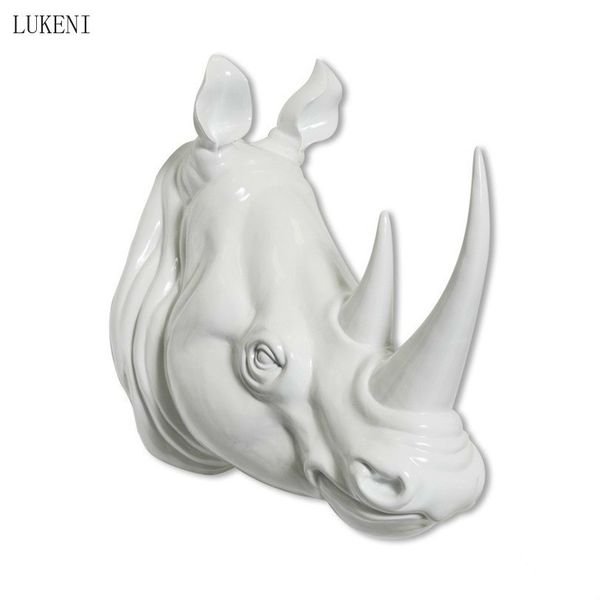 Nordic rétro Crafts résine Simulation Animal mur suspendu Rhino Head Creative Home Style Decoration 210414