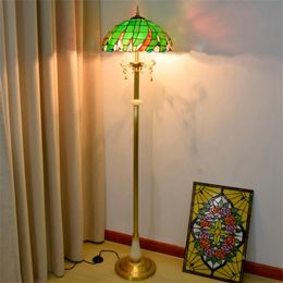 Lampe sur pied en laiton E27, luminaire décoratif d'intérieur, en verre teinté Tiffany, style nordique rétro, en jade, pour Villa, hôtel, chambre à coucher, TF080