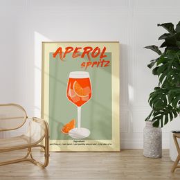 Affiche rétro nordique aperol spritz cocktail imprimé toile peinture minimalisme moderne coloré d'art mural photo cuisine décoration intérieure