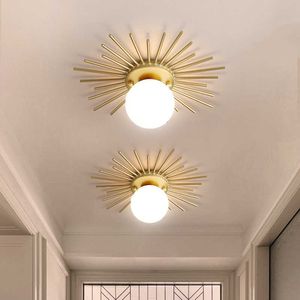Noordse ronde glazen zonvorm Goud metaal G9 Moderne LED -gangplafondlichten voor Locker Room Corridor Illuminaire 0209