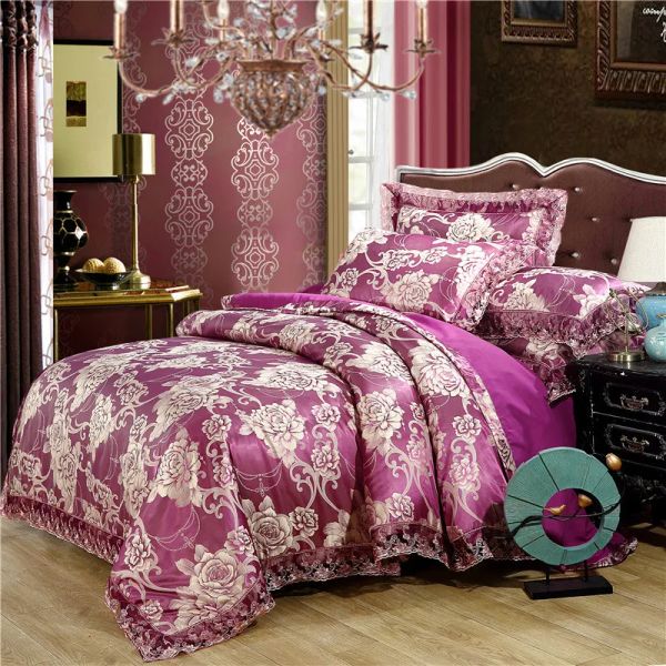 Nordic Satin Jacquard Couvrette Cover Set Lithing Flower Litting Set Adlut Quilt Cover Pillowscases Twin Queen King Home Home Texile