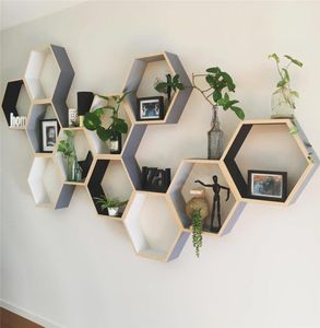 Étagère nordique en bois tenture murale étagères hexagonales en nid d'abeille pour bébé enfant chambre décoration Y2004296746418