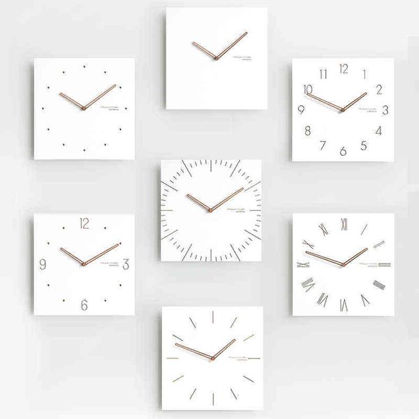 Horloge murale silencieuse nordique Design moderne Minimalist Minimaliste carré Horloge de salon créatif Duvar Saati Accueil DecorzP50WC H1230