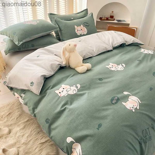 Juego de cama nórdico simple para adultos, juego de edredón, sábanas, cama doble, funda grande, funda nórdica, tamaño King, dibujos animados de cuatro piezas para niños L230704