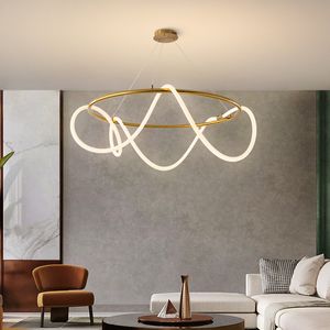 Nordic Simple Chandelier à 360 degrés Pendant Golden Pendant Art Acrylique Flexible Tube LED Light Flexible Neon Light for Restaurant