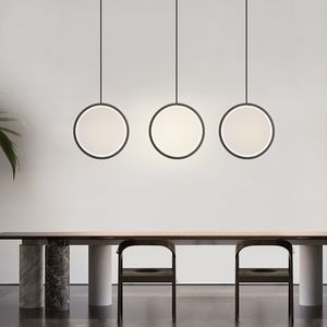 Noordse eenvoudige LED Lange draadverhanging Hanglamp Woonkamer Moderne Zwart Wit Ronde Hanglamp voor Bed Side Lighting