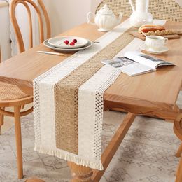 Nordic Simple Light Luxury Cotton and Linen Table Runner Color Matching Tassel Long TableCloth Festival Tea Tabeltafel Runner Decoratie Groothandel 30 * 200 cm