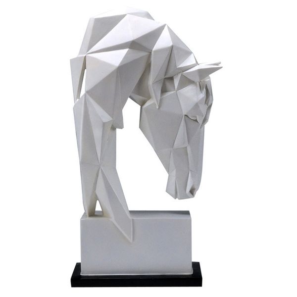 Simplicidad nórdica Cabeza de caballo blanco geométrico Estatuas Animales Arte Escultura Resina Artesanía Decoración del hogar Artesanía Habitación Creativa T200619