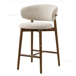 Noordse massieve houten balk stoelen voor keukenbar krukken licht luxe designer stof huishoudelijke woonkamer rugleuning hoge bar stoel