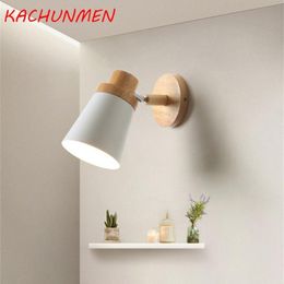 Applique murale nordique en bois massif pour chambre à coucher, moderne et minimaliste, macaron LED, éclairage créatif pour salon, éclairage intérieur AC85-265V228K