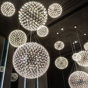 Nordic Sparkle Ball Lustre Éclairage Lampe Pendante Ronde LED Designer Creative Feu D'artifice Lumière Centre Commercial Hôtel Lobby Escalier Lumières