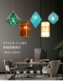 Lampes suspendues en cuivre et vitrail nordique, luminaire décoratif de luxe pour Restaurant, café, salon, chambre à coucher, balcon