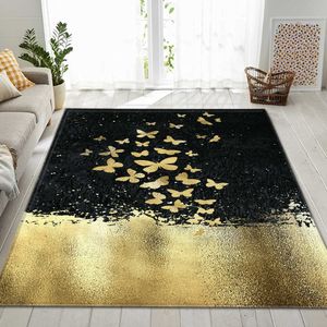 Nordic Style 3D RUG voor Slaapkamer Imitatie Lederen Patroon Parlor Keuken Vloeroppervlak Rug Mat Gold Butterfly Woonkamer Tapijt 210727