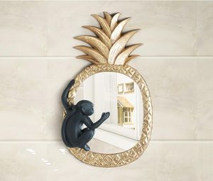 Style nordique 3D stéréo luxe singe ananas miroir résine artisanat décor ornement tenture murale accessoires 2083226