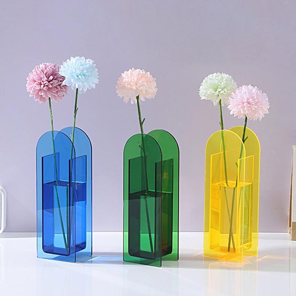 Style nordique Couleur lumineuse Vase Vase translucide en vase en acrylique Conteneur floral décor