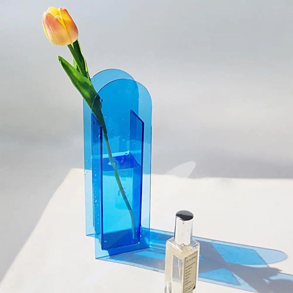 Style nordique couleurs vives vase de fleurs translucides en vase en acrylique contenant floral décoration intérieure de décoration de bureau