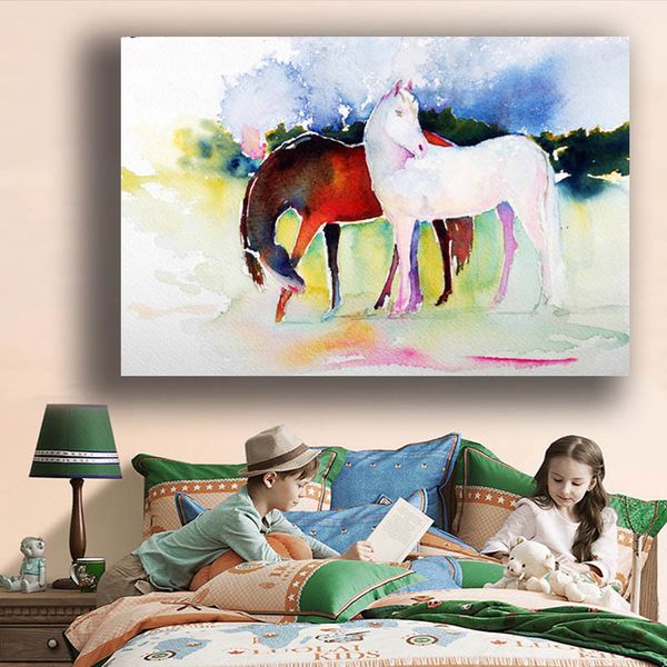 Peinture de chevaux de décoration de dessin animé de Style nordique, imprimés sur toile, images d'art murales pour salon, chambre d'enfant, peintures modulaires