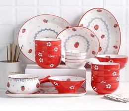 Vaisselle en céramique de style nordique, bol à riz aux fraises, assiette à dessert créative, assiette à salade, cuillère à gâteau occidental, home6319276