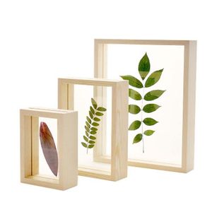 Style nordique feuilles de fleurs séchées bricolage pressé plante cadres photo Double face verre cadre en bois décoration de la maison mur