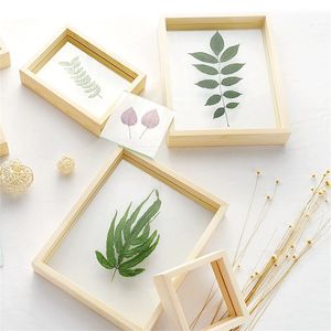 Nordic Style Gedroogde Bloem Bladeren DIY Gedrukte Plant Fotolijsten Dubbelzijdig Glas Houten Frame Woondecoratie Wall Art 1PC1 978 R2