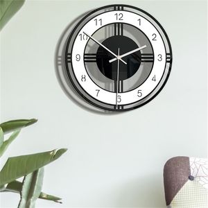 Relojes de pared silenciosos simples de moda de estilo nórdico para decoración del hogar, reloj de cuarzo de tipo blanco y negro, temporizador de diseño moderno 220303
